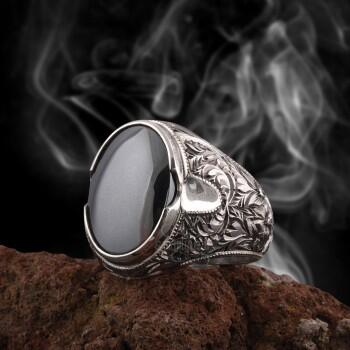 Hematit Taşı Nurullah Daştan Usta Kalem İşçiliği Gümüş Yüzük - Osmanlı Pazar