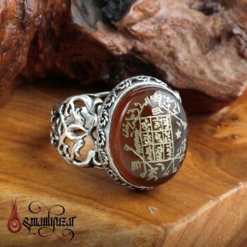 Hz. ALLAH Vefkli Orjinal Yemen Akik Taşlı 925 Ayar Gümüş Yüzük - Osmanlı Pazar