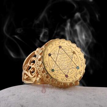 Hz. Süleyman Mührü Elde Kazıma Özel Yapım Altın Kaplama Gümüş Yüzük - Osmanlı Pazar