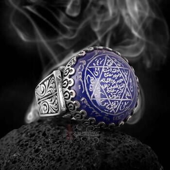 Hz.Süleyman Mührü 925 Ayar Gümüş Akik Taşı Kalem İşi Yüzük - Osmanlı Pazar