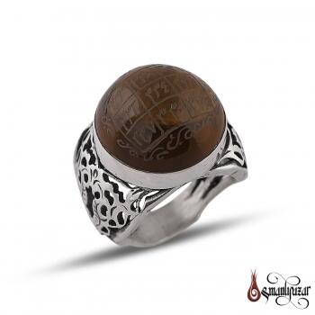 İhlas Suresi Vefkli Dumanlı Kuvars Gümüş Yüzük - Osmanlı Pazar