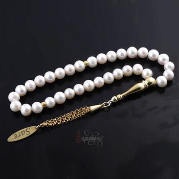 İsme Özel Altın Kaplama Gümüş Püsküllü Doğal İnci Tesbih - Osmanlı Pazar