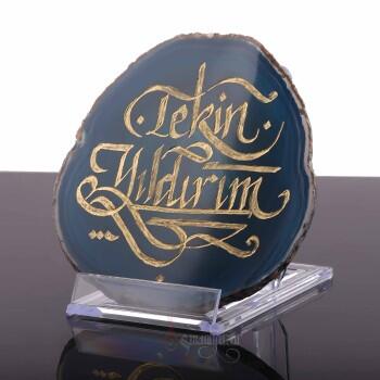 İsme Özel Mavi Dantel Akik Taşı Masaüstü İsimlik - Osmanlı Pazar