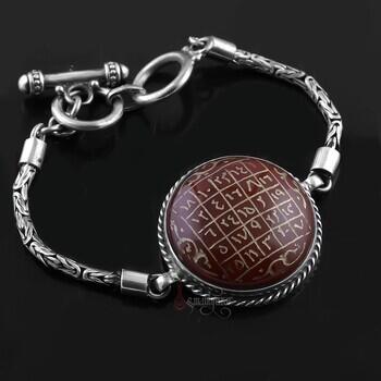 İsmi Celal Vefki El Yazması Akik Taşlı 925 Ayar Gümüş Bileklik - Osmanlı Pazar