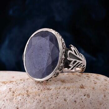 İyi Kalite Safir Taşı 925 Ayar Gümüş Zarif Kasa Yüzük - Osmanlı Pazar