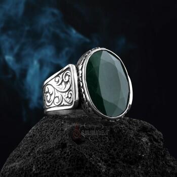 İyi Kalite Zümrüt Taşı 925 Ayar Gümüş El İşçiliği Yüzük - Osmanlı Pazar