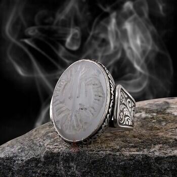 Kabartma Allah Yazılı Doğal Kedi Gözü Taşı Yüzük - Osmanlı Pazar