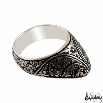 Kalem İşçilikli Zihgir Okçu Yüzüğü 925 Ayar Gümüş - M2 - Osmanlı Pazar
