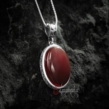 Kalem İşi Yemen Akik Taşı 925 Ayar Gümüş Kolye - Osmanlı Pazar