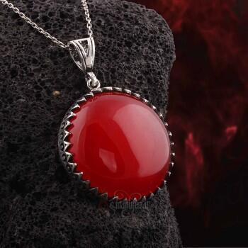 Kan Kırmızısı Akik Taşı 925 Ayar Gümüş El İşçiliği Kolye - Osmanlı Pazar