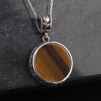 Kaplangözü Taşı 925 Ayar Gümüş Lale Motifli El işçiliği Kolye - Osmanlı Pazar