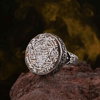 Kaplangözü Taşı Mührü Süleyman 925 Ayar Gümüş Özel İşçilikli Yüzük - Osmanlı Pazar