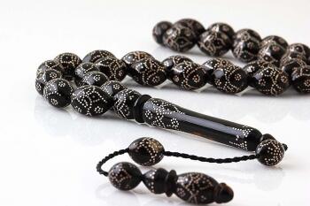 Kaplumbağa Kabuğu ( Bağa) 925 Ayar Gümüş İşlemeli Tesbih - Osmanlı Pazar