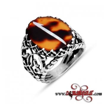 Kaplumbağa Kabuğu Üzerine Sedef Kakma Yüzük Elif Harfi - Osmanlı Pazar