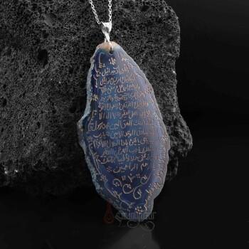 Karınca Bereket Duası El Kazıması Mavi Dantel Akik Taşı Kolye - Osmanlı Pazar