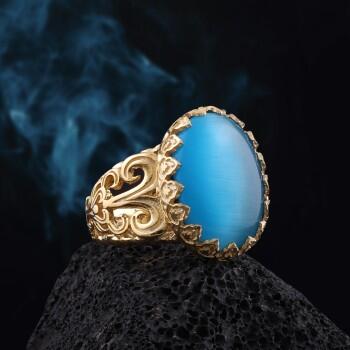 Kedi Gözü Doğal Taşlı Gümüş Yüzük 14 Ayar Altın Kaplama - Osmanlı Pazar