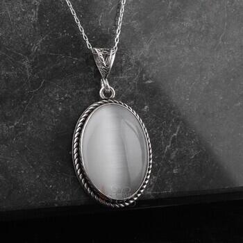 Kedi Gözü Taşı 925 Ayar Gümüş Minimal Kolye - Osmanlı Pazar