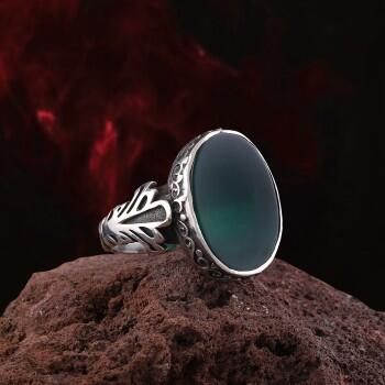 Yeşil Akik Taşlı 925 Ayar Özel İşçilikli Kasa Gümüş Yüzük - Osmanlı Pazar