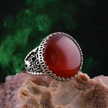 Kırmızı Akik Taşlı 925 Ayar Gümüş Yüzük Büyük Boy - Osmanlı Pazar