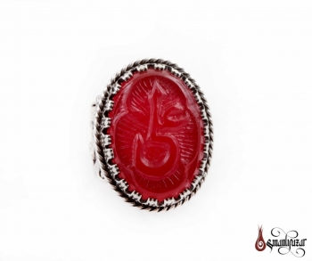 Kırmızı Akik Taşlı KABARTMA İsim Yazılı 925 Ayar Gümüş Yüzük - Thumbnail
