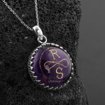 Kişiye Özel Doğal Ametist Taşı 925 Ayar Gümüş Kolye - Osmanlı Pazar