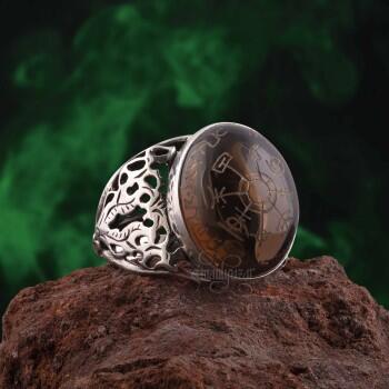 Kişiye Özel Tılsım Dumanlı Kuvars Taşı El İşçiliği Gümüş Yüzük - Osmanlı Pazar