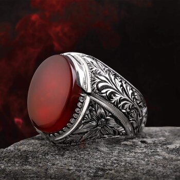 Koleksiyonluk Nurullah Daştan Usta Yemen Akik Taşlı Erzurum Kalem İşİ 925 Ayar Gümüş Yüzük - Osmanlı Pazar