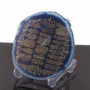 Koruma, Rızık, Bereket, Şifa Ayetleri Yazılı Dantel Akik Taşı Masaüstü Tablo - Osmanlı Pazar