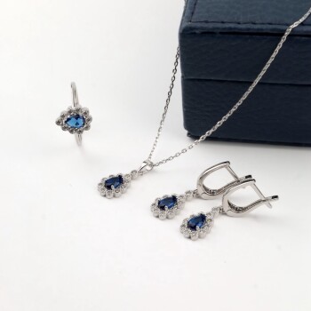 Laboratuvar Safiri El İşçiliği 925 Ayar Gümüş Takı Seti - Osmanlı Pazar