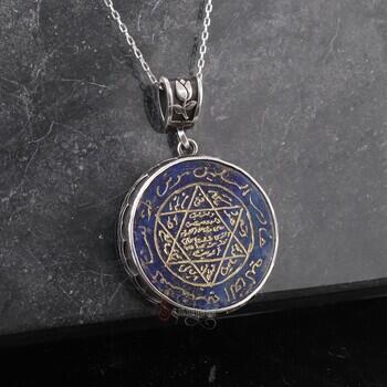Lapis Lazuli Doğal Taşlı Mührü Süleyman Gümüş Kolye - Osmanlı Pazar