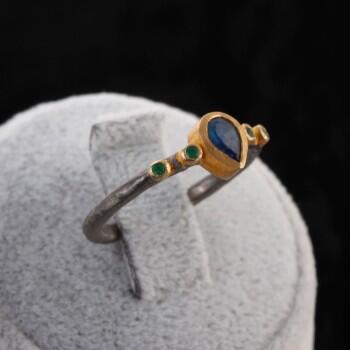 Lapis Lazuli ve Zümrüt Doğal Taşlı 925 Ayar Gümüş Yüzük - Osmanlı Pazar