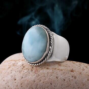 Larimar Doğal Taşlı 925 Ayar Gümüş Burma İşçilikli Yüzük - Osmanlı Pazar