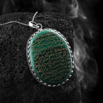 Malahit Doğal Taşlı Tamamı El Yazısı Berhetiyye Duası Kolye - Osmanlı Pazar