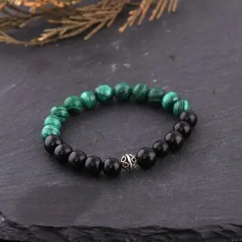 Malahit ve Siyah Onix Doğal Taşlı Unisex Bileklik - Osmanlı Pazar