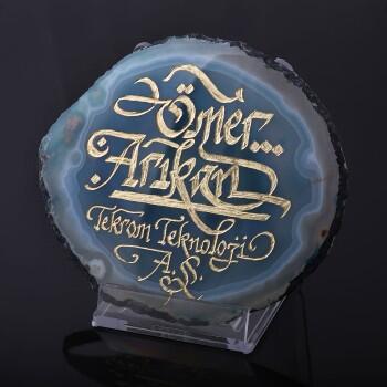 Mavi Dantel Akik Doğal Taşlı Masaüstü Kişiye Özel İsimlik - Osmanlı Pazar