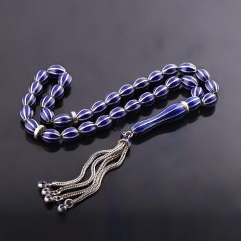 Mavi Mineli 8'li Karpuz Yarma 925 Ayar Gümüş Tesbih - Osmanlı Pazar