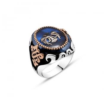 Mavi Mineli ANADOLU KARTALI Motifli 925 Ayar Gümüş Yüzük - Osmanlı Pazar