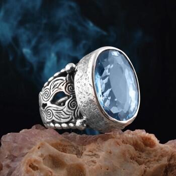 Mavi Topaz Doğal Taşlı El İşçiliği 925 Ayar Gümüş Yüzük - Osmanlı Pazar