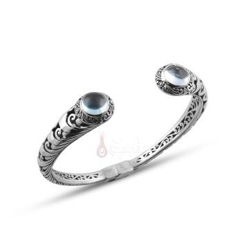 Mavi Topaz Taşlı 925 Ayar Gümüş Kelepçe Bileklik - Osmanlı Pazar