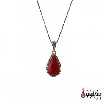 Mercan Doğal Taşlı 925 Ayar Gümüş Damla Model Kolye - Osmanlı Pazar