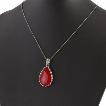 Mercan Doğal Taşlı 925 Ayar Gümüş Damla Model Kolye - Osmanlı Pazar