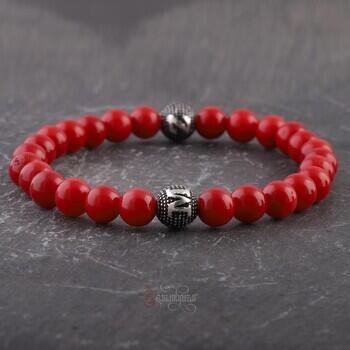 Mercan Doğal Taşlı Gümüş Harf Aparatlı Kişiye Özel Bileklik - Osmanlı Pazar