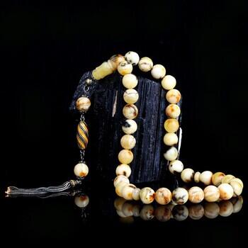 Mineli Çift Renk Küre Kesim Damla Kehribar 925 Ayar Gümüş Püsküllü Tesbih - Osmanlı Pazar