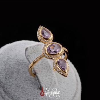 Minimal Tasarım Altın Kaplama Amatist Taşlı Gümüş Yüzük - Osmanlı Pazar