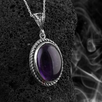 Minimal Tasarım Ametist Taşı 925 Ayar Gümüş Kolye - Osmanlı Pazar