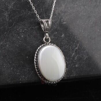 Minimal Tasarım Sedef Taşı 925 Ayar Gümüş Kolye - Osmanlı Pazar