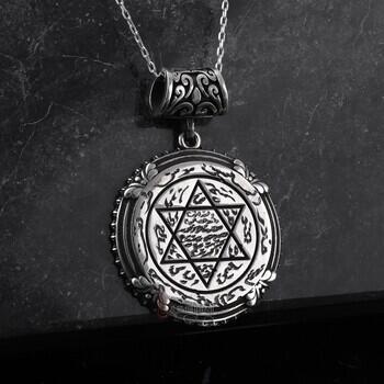 Mührü Süleyman 925 Ayar Gümüş El Yazması Özel İşçilikli Kolye - Osmanlı Pazar