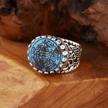 Mührü Süleyman Firuze Taşlı Gümüş Yüzük - Osmanlı Pazar