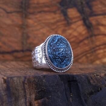 Mührü Süleyman Gümüş Yüzük Orjinal Nişabur Firuze El Yazması - Osmanlı Pazar