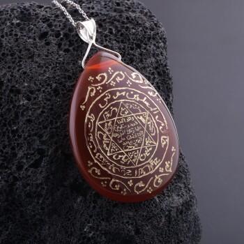 Mührü Süleyman Kızıl Akik Taşlı Kolye Tamamı EL Yazması - Osmanlı Pazar